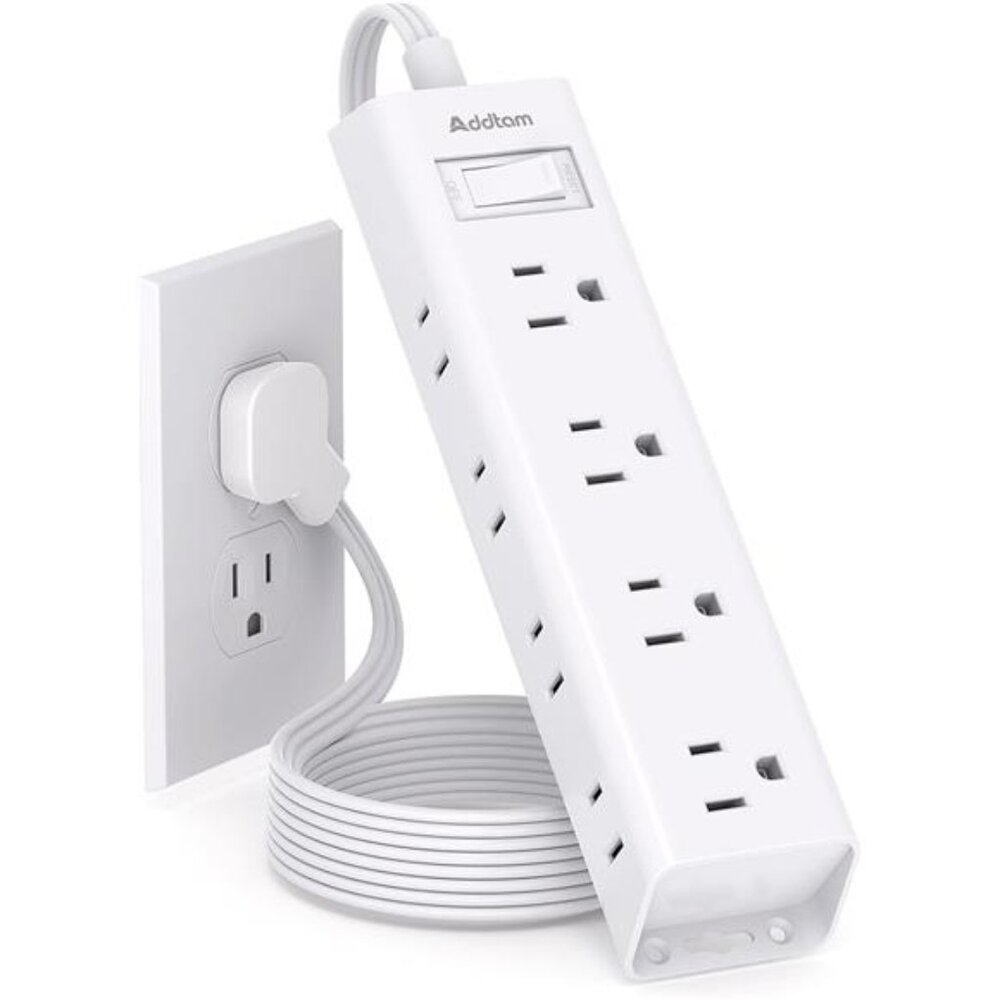 10FT Extension Cord - Power Strip Surge Protector, Flat Plug, Addtam 12 Widely